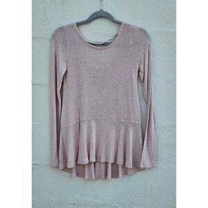 Hollister Top Womens Size Small Pink Peplum Long Sleeve Thin Sweater Barbiecore